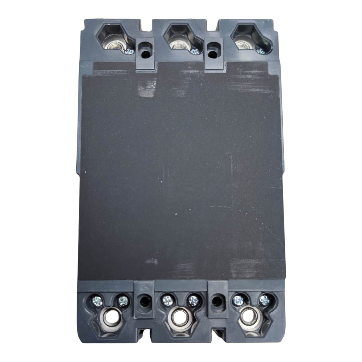 A heavy-duty industrial electrical contactor with a dark gray plastic housing and silver metal terminal screws, shown against a plain white background.