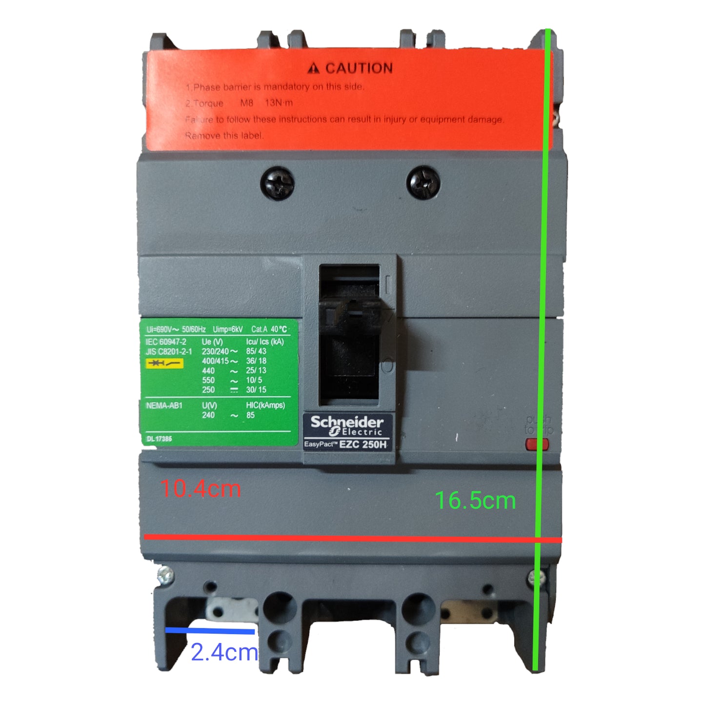Schneider 200A 2 Pole MCCB Industrial Circuit Breaker Easy Pact Single Phase Industrial Type 36KAIC 250V EZC250H2200