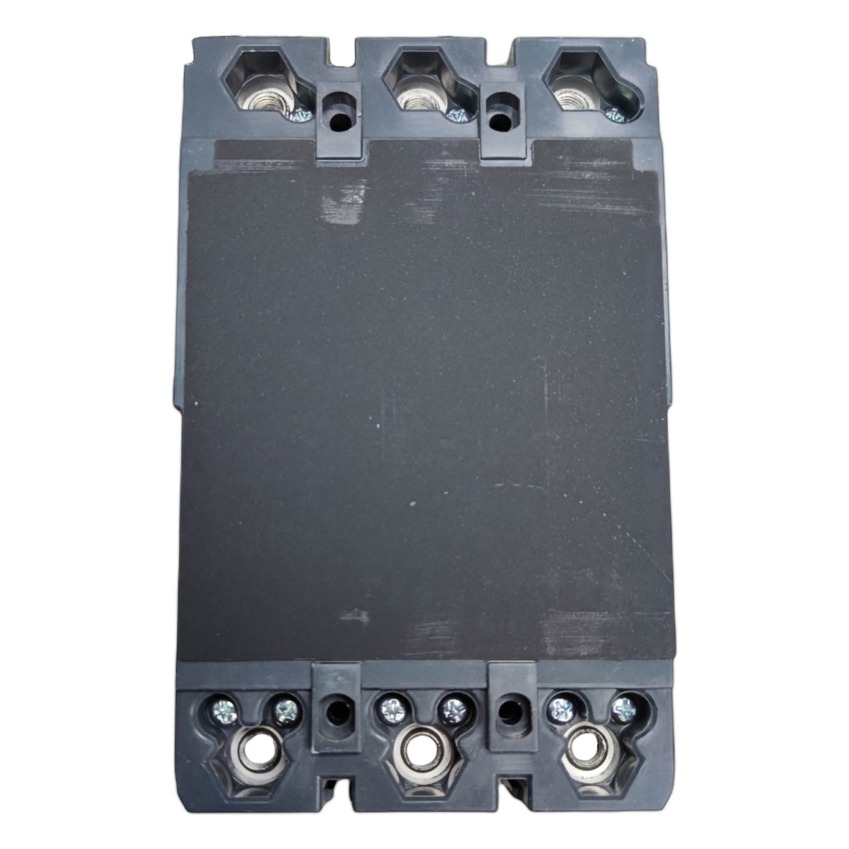 A dark gray industrial electrical contactor or relay component with metal terminal screws and silver screw caps, shown against a plain white background.