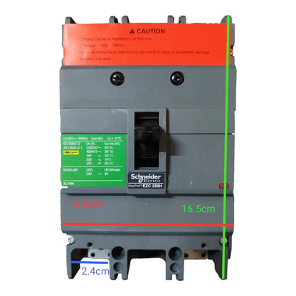 Schneider 250A 2 Pole MCCB Industrial Circuit Breaker Easy Pact Single Phase Industrial Type 36KAIC 250V EZC250H2250 I Electx Electrical Supply