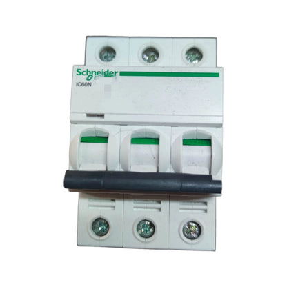 Schneider Miniature Circuit Breaker 25A 3 Pole with clear labeling and multiple connection points
