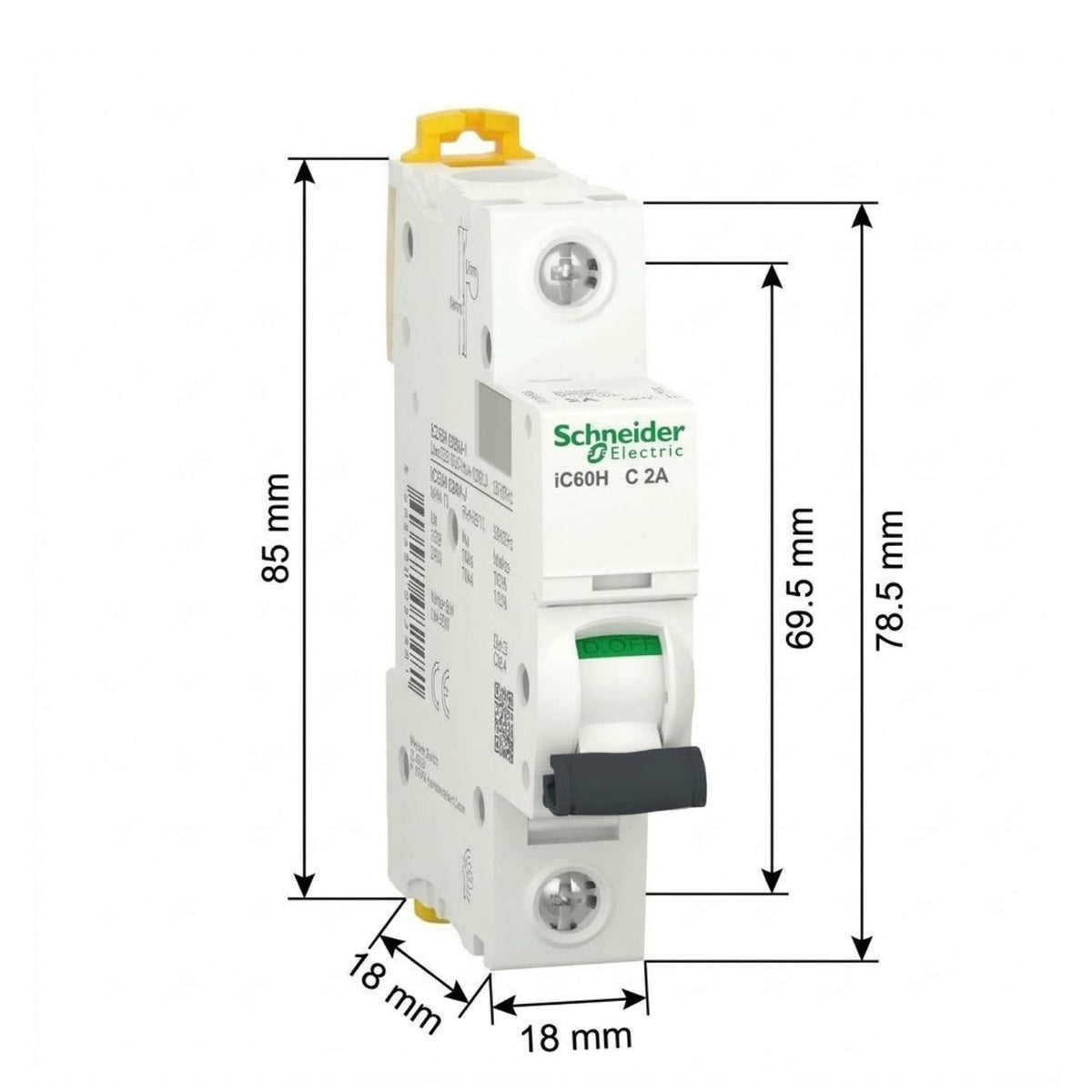 Schneider 2A 1 Pole 15KAIC 220V Miniature Circuit Breaker A9F84102 iC60H C 2A