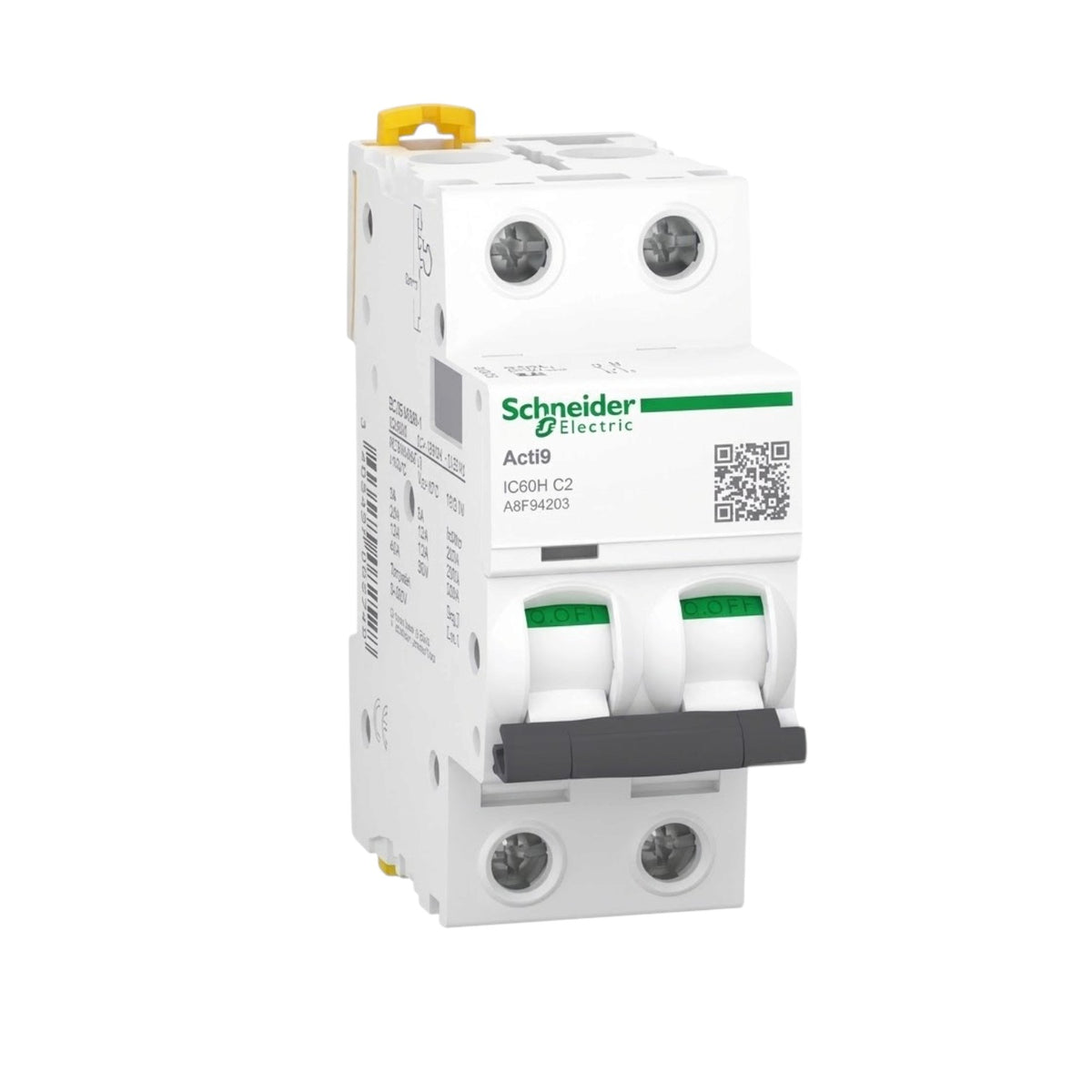Schneider 2A 2 Pole 30KAIC 220V Miniature Circuit Breaker MCB A9F84202 iC60H C 2A IEC/EN 60898-1