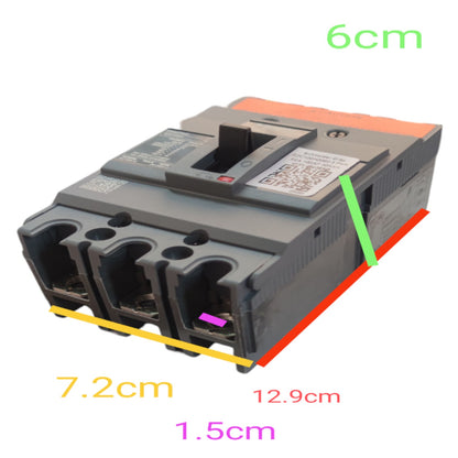 A gray electrical breaker or switch component shown on a white background with overlaid dimension labels: 6cm, 7.2cm, 12.