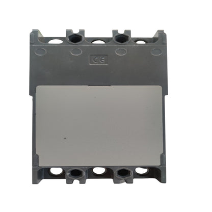 A dark gray electrical terminal block or connector component with a metallic silver central plate, featuring pre-drilled screw terminals and a CE mark embossed on the upper section, set against a plain white background.