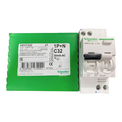 Schneider 32A 1P+N 30mA 240Vac Residual Current Circuit Breakers RCBO Miniature Type with Overload Protection A9D31632 Electx Electrical Supply