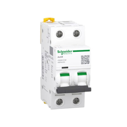 Schneider 32A 2 Pole 30KAIC 220V Miniature Circuit Breaker MCB A9F84232 iC60H C 32A IEC/EN 60898-1