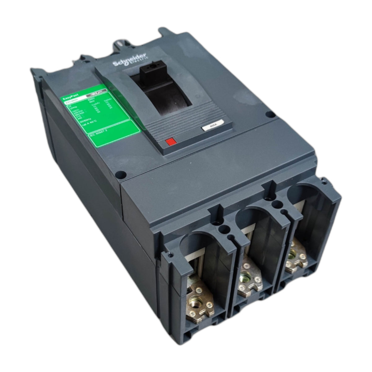 A Schneider Electric industrial electrical component, specifically a circuit breaker or contactor module, shown from a three-quarters perspective on a plain white background.