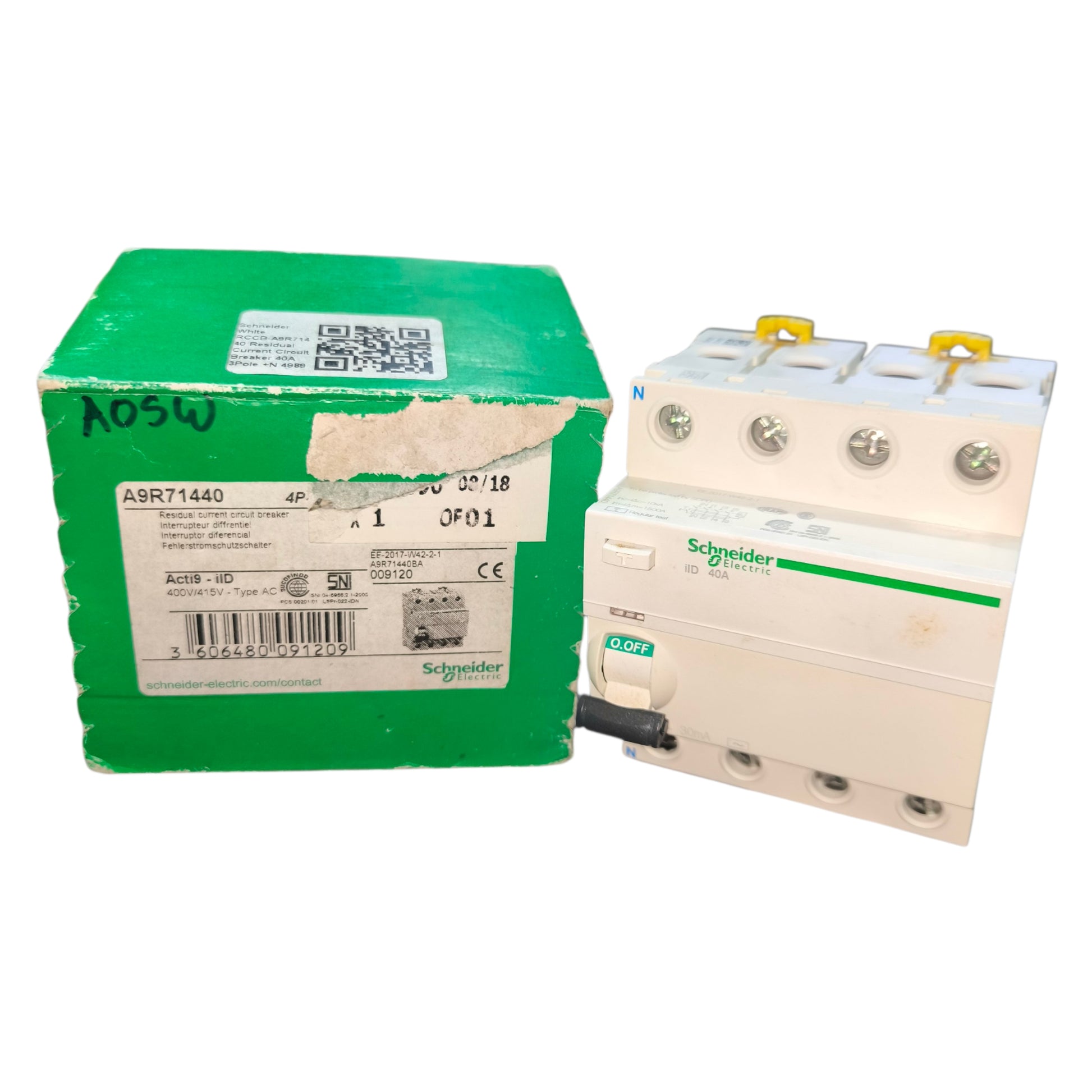Schneider 40A 3P+N 4Pole RCCB 30mA Residual Current Circuit Breaker 220V A9R71440 Electx Electrical Supply