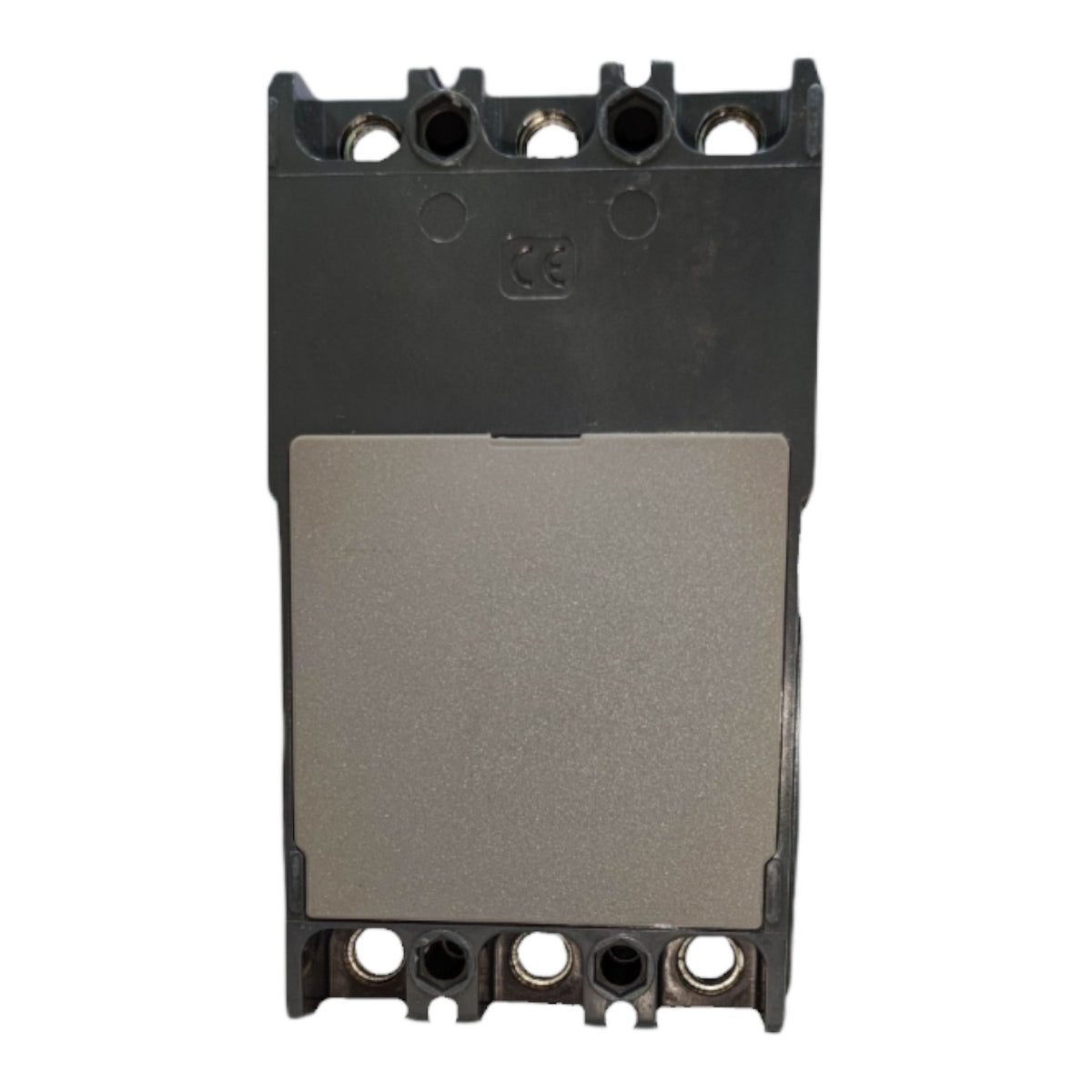 An industrial electrical contactor or relay component with a black plastic housing and a large metallic silver center plate, shown against a plain white background.