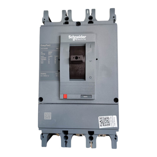 Schneider Electric EasyPact 320A 400V AC circuit breaker in gray plastic with a front switch handle and terminal blocks.