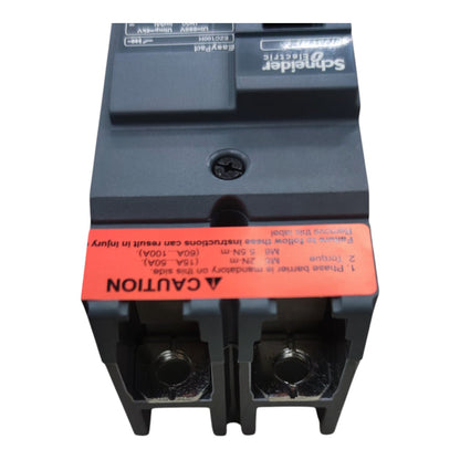 Schneider Electric G40 230V AC single-pole circuit breaker with a black plastic housing and a prominent orange-red caution label on the front.