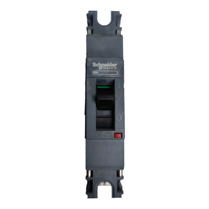 Schneider Electric LMF15 modular electrical contactor in dark gray plastic with a black switch and a small red indicator button, shown on a white background.