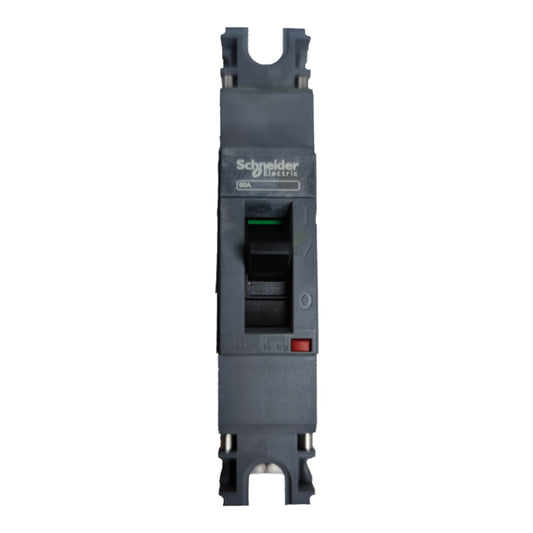 Schneider Electric LMF15 modular electrical contactor in dark gray plastic with a black switch and a small red indicator button, shown on a white background.
