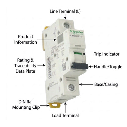 Schneider 63A 1 Pole 15KAIC 220V Miniature Circuit Breaker A9F84163 iC60H C 63A