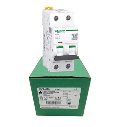Schneider 6A 2 Pole 30KAIC 220V Miniature Circuit Breaker MCB A9F84206 iC60H C 6A IEC/EN 60898-1