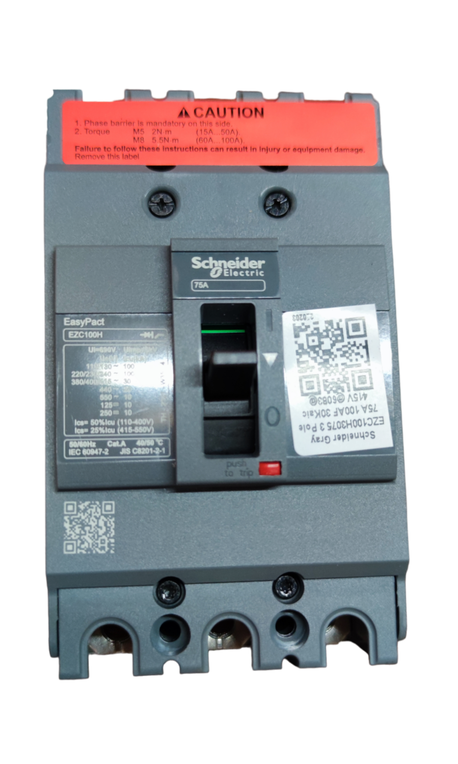 Schneider 75A 3P 10KAIC 220V MCCB Industrial Circuit Breaker EZC100H3075