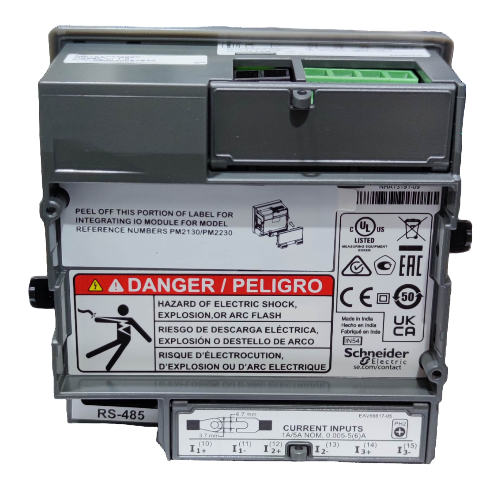 Schneider Power Meter METSEPM2220 48-277VAC electrical trade tool with safety warning labels