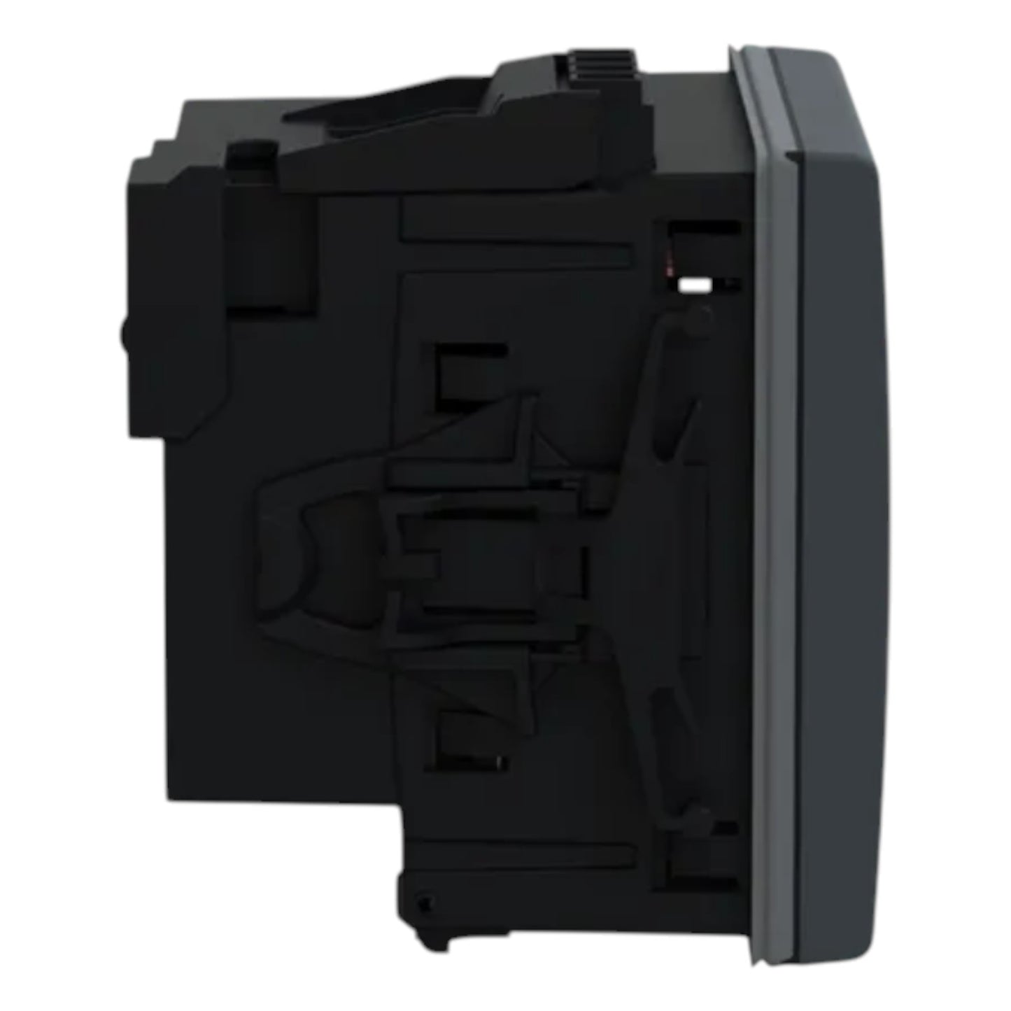 Black electronic device component on a white background
