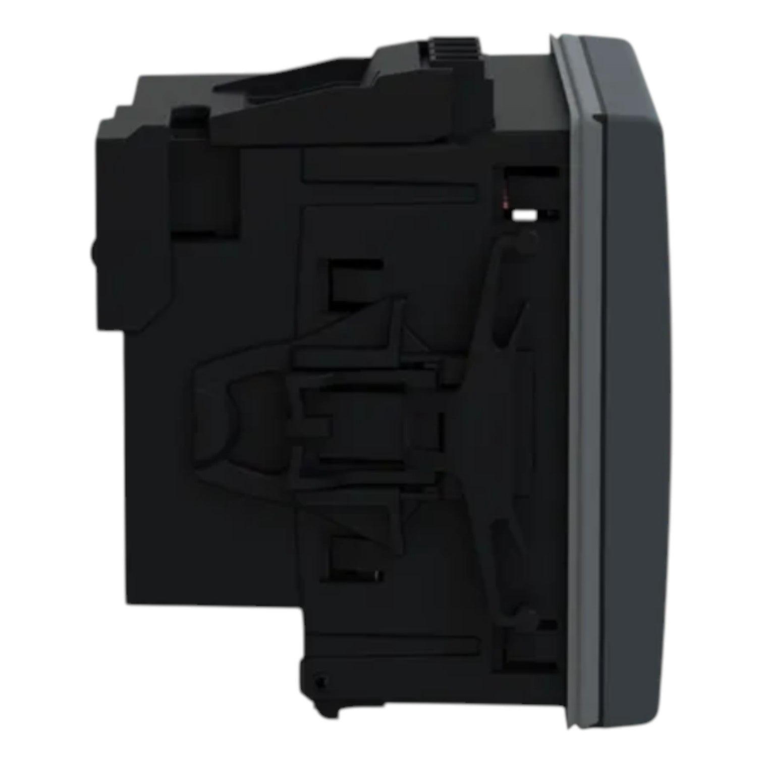 Black electronic device component on a white background