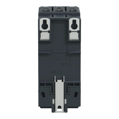 A dark gray electrical contactor or relay component with silver metal terminal blocks and a central handle, shown against a plain white background.