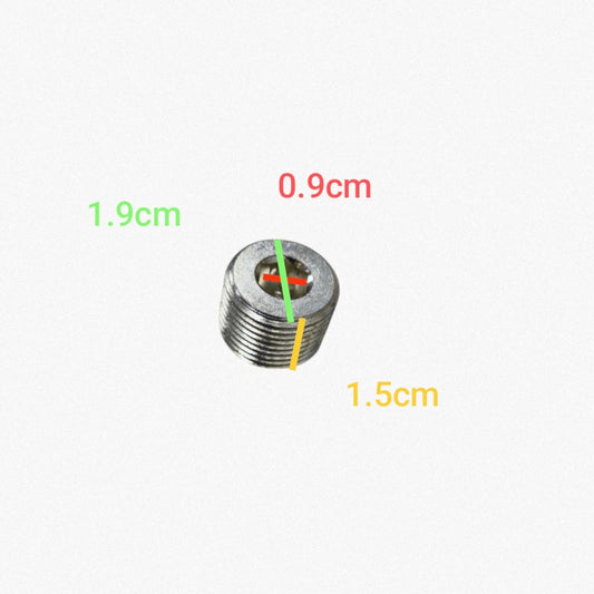 Metal fitting with measurements on a white background