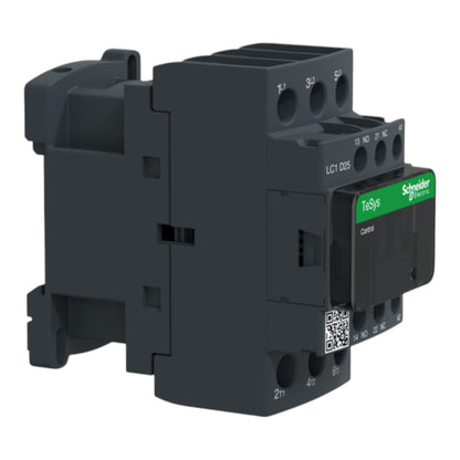 Schneider Electric TeSys LC1 DBS contactor module in dark gray with a green TeSys Control label, shown on a plain white background.
