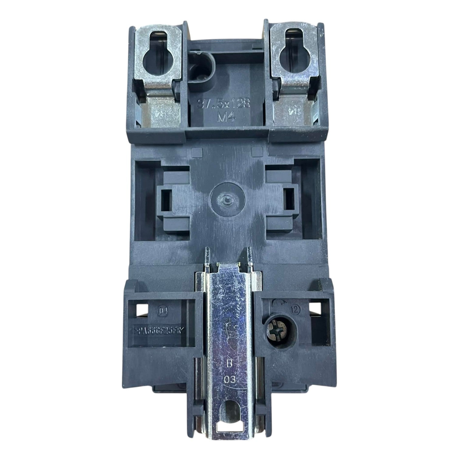 Black electrical circuit breaker on a white background