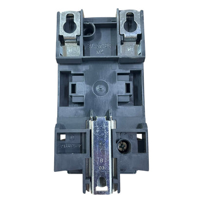 Black electrical circuit breaker on a white background