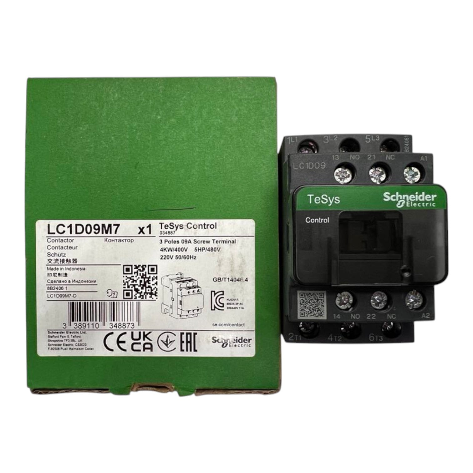 Schneider Contactor GRAY 9A 220V Coil LC1D09M7 with terminal block and control box