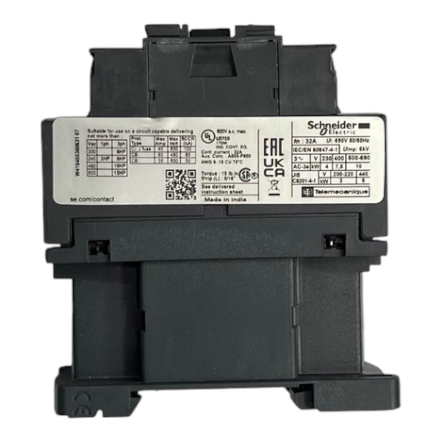 Schneider Magnetic Contactor LC1D18F7 110 Volts for electrical circuit applications