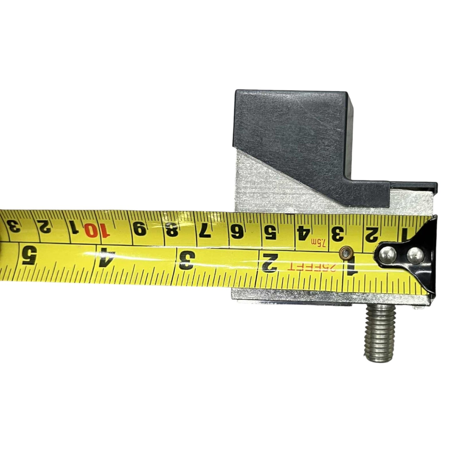 Metal square tool with a tape measure extension on a white background