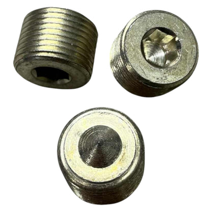 Three metal bushings on a white background