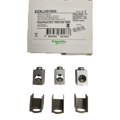 Schneider Electric cable lugs with packaging on a white background