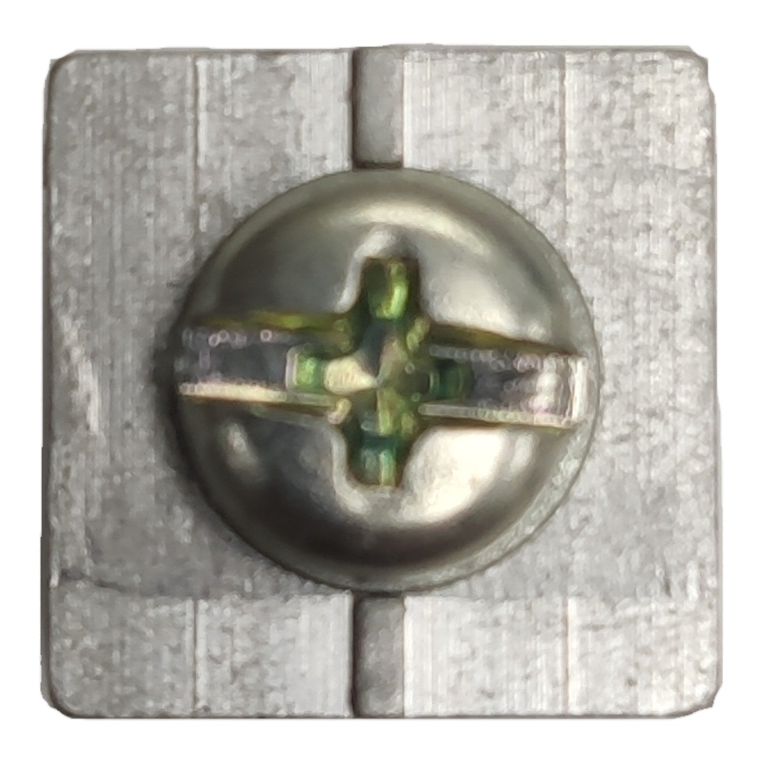 Metallic screw with a star-shaped head on a textured gray background