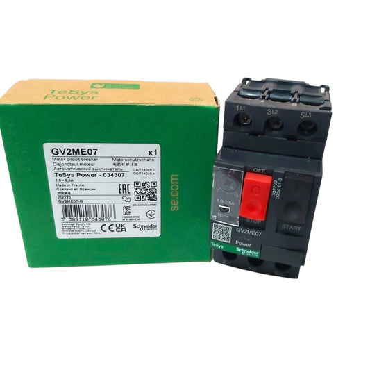 TeSys power circuit breaker with green box on a white background