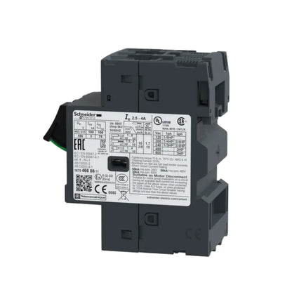 Black electrical contactor with visible branding on a white background