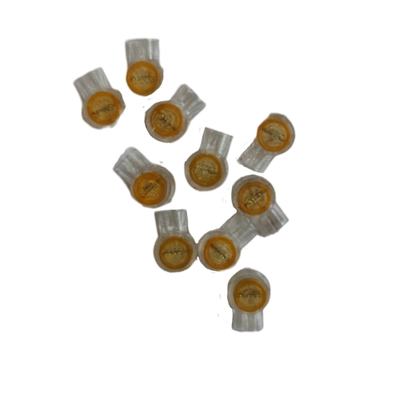 Scotchlok UY Connector 3M electrical connectors with transparent bodies and orange centers for wiring connections