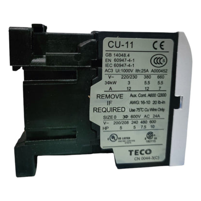 Teco Magnetic Contactor CU-11 3A1a 3 Phase 24V Coil 24V AC/DC