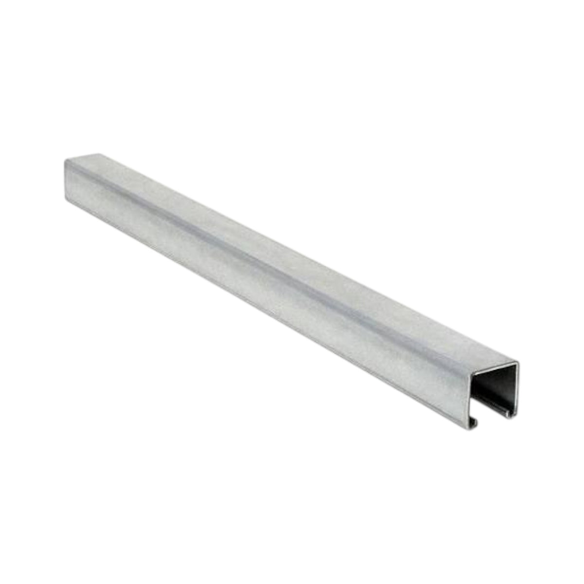 White plastic strip with a metallic bracket on a white background