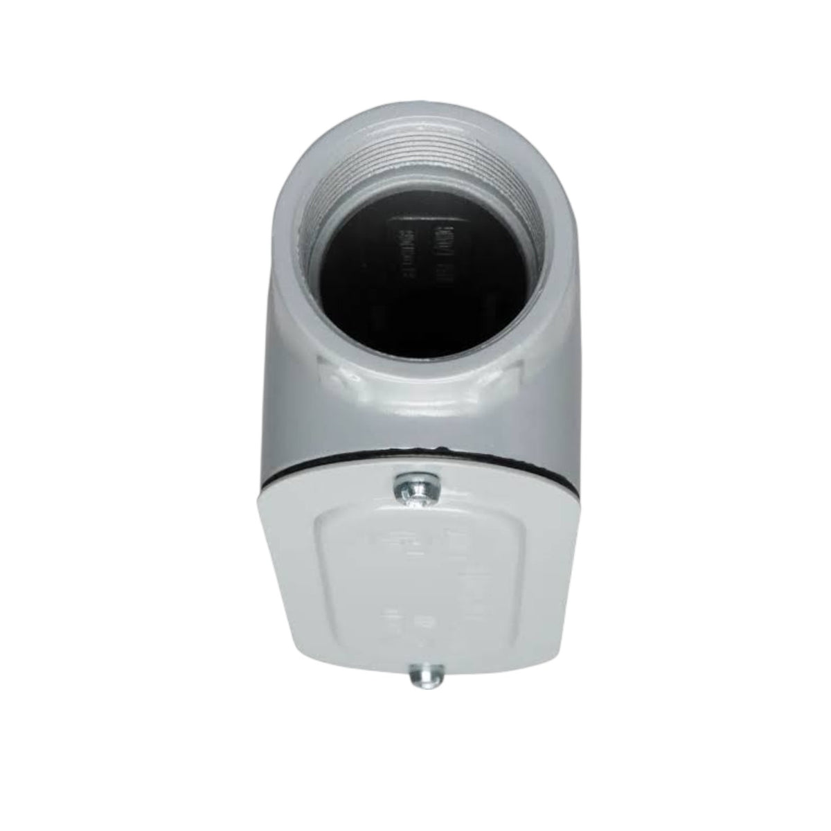 A white plastic cylindrical connector with a threaded opening at the top and a mounting screw at the bottom, shown on a plain white background.