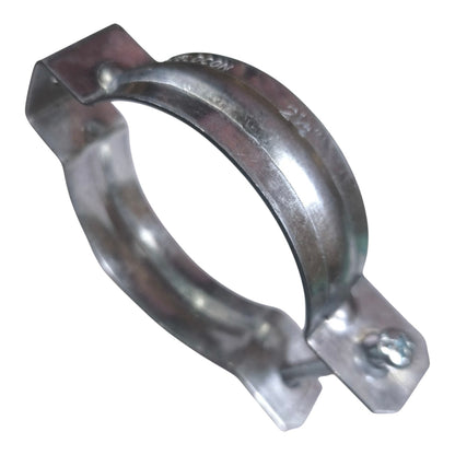 A galvanized steel hose clamp with a metallic silver finish, featuring a 2/4 inch size marking stamped on the upper curve, set against a plain white background.