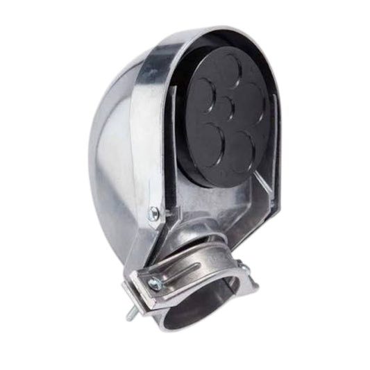 A silver metal elbow duct with a black circular filter element visible inside, shown on a plain white background.