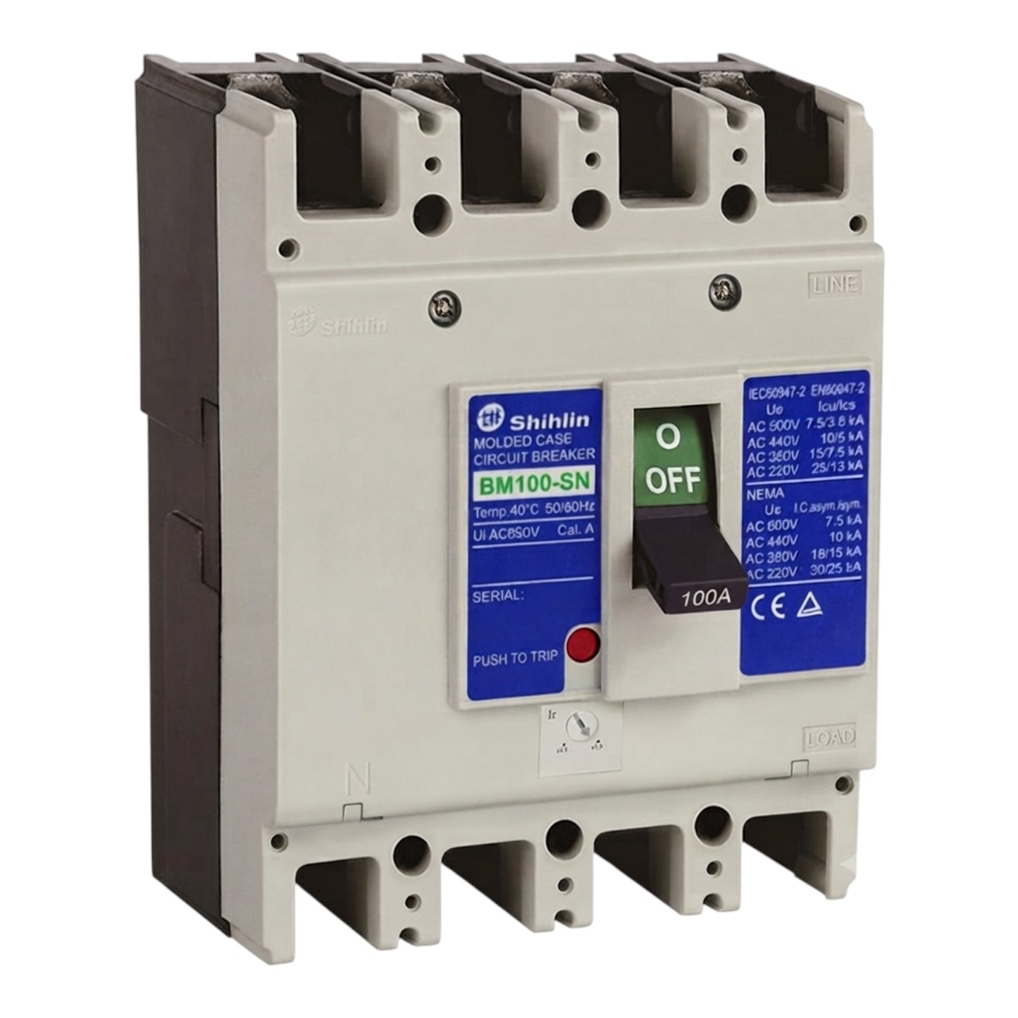 Shihlin 100A 4P Molded Case Circuit Breaker 25 KAIC 220V MCCB BM100SN4P100A