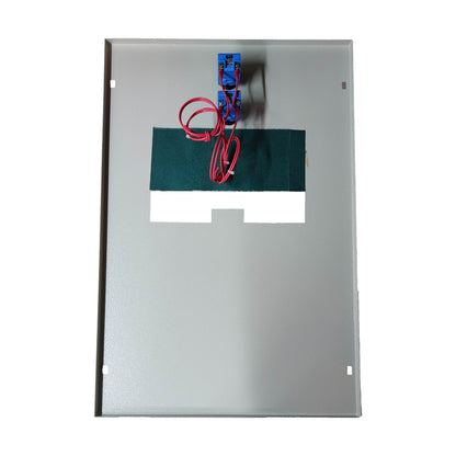 Metallic panel with electrical components on a white background