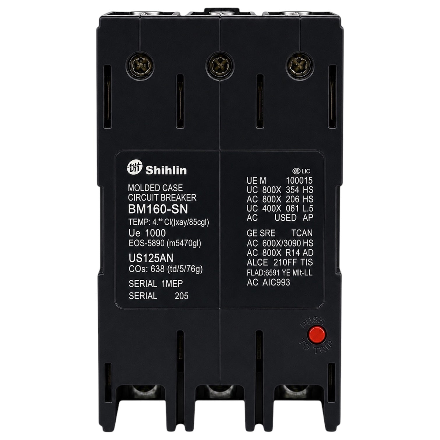 Shihlin 160A 3P Molded Case Circuit Breaker 50 KAIC 220V MCCB BM160SN3P160A