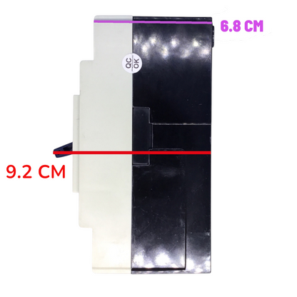 A replacement electronic battery or power cell shown from the side, with dimension annotations indicating 9.2 cm width and 6.