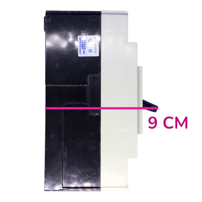 A black and white plastic replacement part shown on a white background with a pink horizontal measurement line and the text '9 CM' indicating its width.