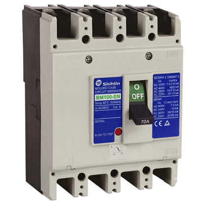 Shihlin 70A 4P Molded Case Circuit Breaker 25 KAIC 220V MCCB BM100SN4P70A