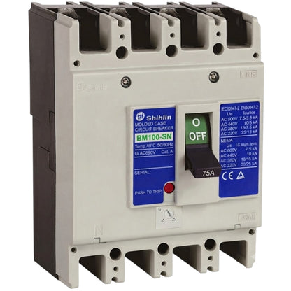 Shihlin 75A 4P Molded Case Circuit Breaker 25 KAIC 220V MCCB BM100SN4P75A